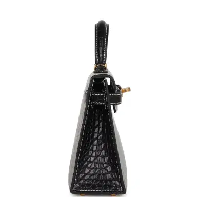 HERMÈS Hermes Special Order (HSS) Kelly Sellier 20 Gris Perle/Black Matte Alligator Mississippiensis Gold Hardware | Thumbnail 4