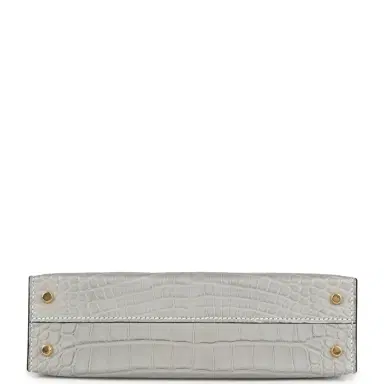 HERMÈS Hermes Special Order (HSS) Kelly Sellier 20 Gris Perle/Black Matte Alligator Mississippiensis Gold Hardware | Thumbnail 6
