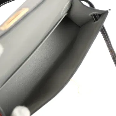HERMÈS Hermes Special Order (HSS) Kelly Sellier 20 Gris Perle/Black Matte Alligator Mississippiensis Gold Hardware | Thumbnail 8