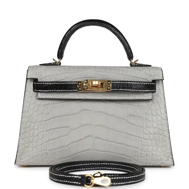 hermes Hermes Special Order (HSS) Kelly Sellier 20 Gris Perle/Black Matte Alligator Mississippiensis Gold Hardware