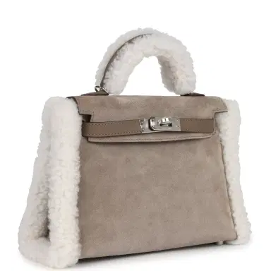 HERMÈS Hermes Teddy Kelly 20 Gris Caillou/Ecru/Etoupe/Grizzly/Mouton Merinos/Swift Palladium Hardware | Thumbnail 2