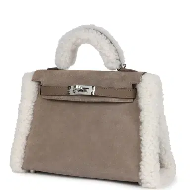 HERMÈS Hermes Teddy Kelly 20 Gris Caillou/Ecru/Etoupe/Grizzly/Mouton Merinos/Swift Palladium Hardware | Thumbnail 3