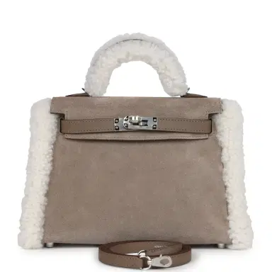 HERMÈS Hermes Teddy Kelly 20 Gris Caillou/Ecru/Etoupe/Grizzly/Mouton Merinos/Swift Palladium Hardware | Thumbnail 1
