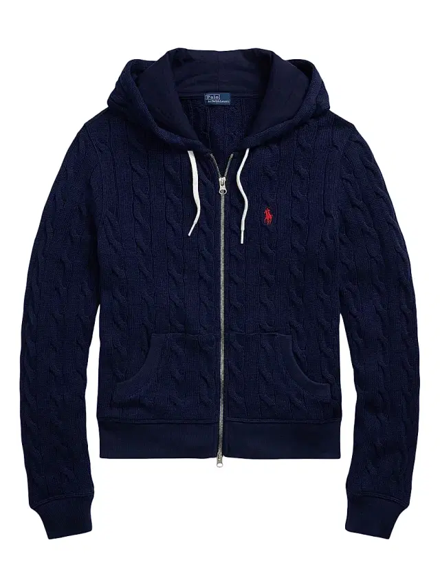 Polo Ralph Lauren Women's Logo Cotton Cable-Knit Hoodie - Newport Navy