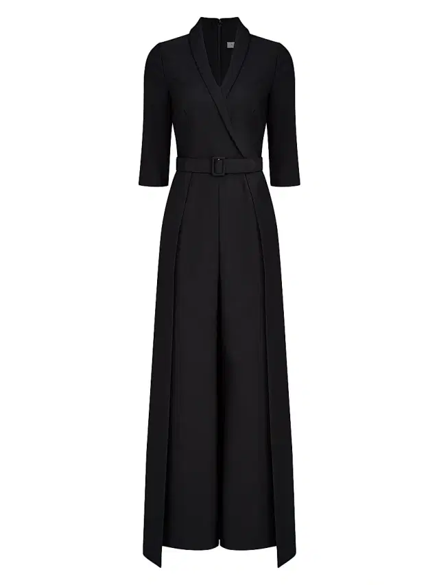 Kay Unger Women's Marta Stretch Crepe Belted Walk-Through Jumpsuit - Raven