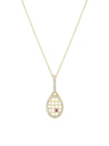 Roberto Coin Women's Tiny Treasures 18K Gold, Diamond & Ruby Tennis Racket Necklace - Yellow Gold | Thumbnail 1 Roberto Coin Women's Tiny Treasures 18K Gold, Diamond & Ruby Tennis Racket Necklace - Yellow Gold | Thumbnail 1