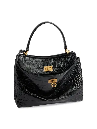 Balenciaga Women's Rodeo Mini Top Handle Bag Crocodile Embossed - Black | Thumbnail 2 Balenciaga Women's Rodeo Mini Top Handle Bag Crocodile Embossed - Black | Thumbnail 2