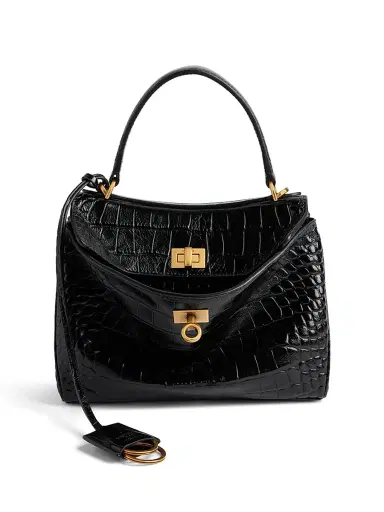 Balenciaga Women's Rodeo Mini Top Handle Bag Crocodile Embossed - Black | Thumbnail 1 Balenciaga Women's Rodeo Mini Top Handle Bag Crocodile Embossed - Black | Thumbnail 1