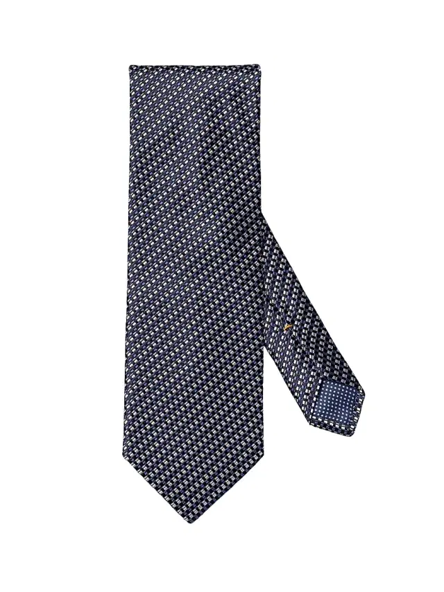 Eton Men's Checked Woven Silk Tie - Dark Blue