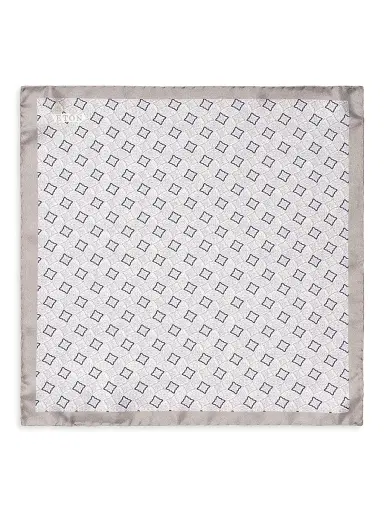 Eton Men's Geometric Silk Pocket Square - Grey | Thumbnail 2