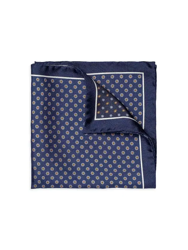 Eton Men's Four-Side Silk Pocket Square - Blue