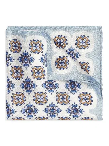 Eton Men's Geometric Silk Pocket Square - White | Thumbnail 1