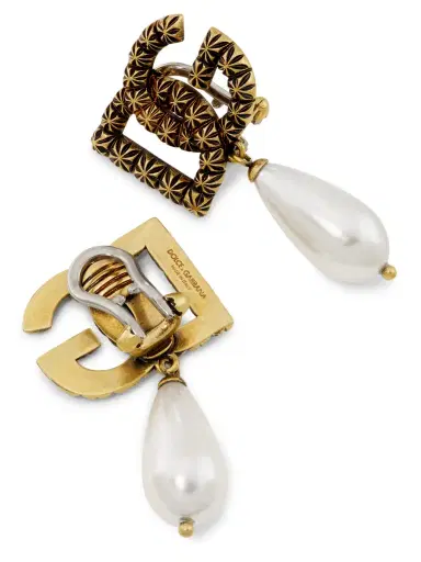 Dolce & Gabbana Women's Goldtone & Imitation Pearl Monogram Drop Earrings | Thumbnail 2