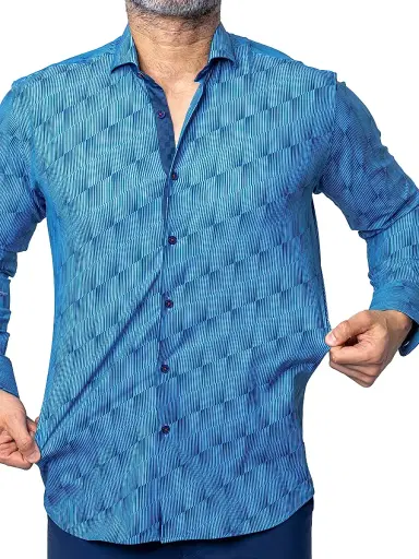 Maceoo Men's Einstein Stretch Optical Shirt - Blue | Thumbnail 3 Maceoo Men's Einstein Stretch Optical Shirt - Blue | Thumbnail 3
