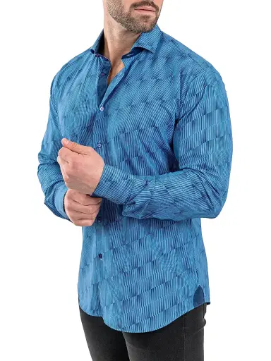 Maceoo Men's Einstein Stretch Optical Shirt - Blue | Thumbnail 4 Maceoo Men's Einstein Stretch Optical Shirt - Blue | Thumbnail 4