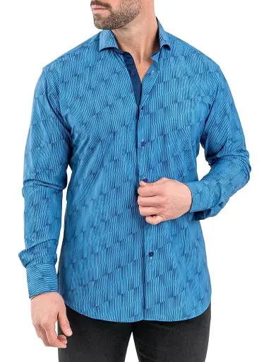 Maceoo Men's Einstein Stretch Optical Shirt - Blue | Thumbnail 5 Maceoo Men's Einstein Stretch Optical Shirt - Blue | Thumbnail 5