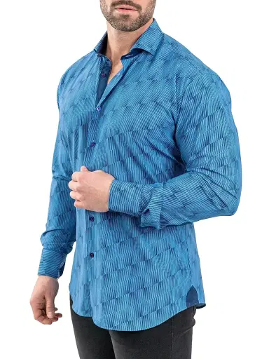 Maceoo Men's Einstein Stretch Optical Shirt - Blue | Thumbnail 6 Maceoo Men's Einstein Stretch Optical Shirt - Blue | Thumbnail 6