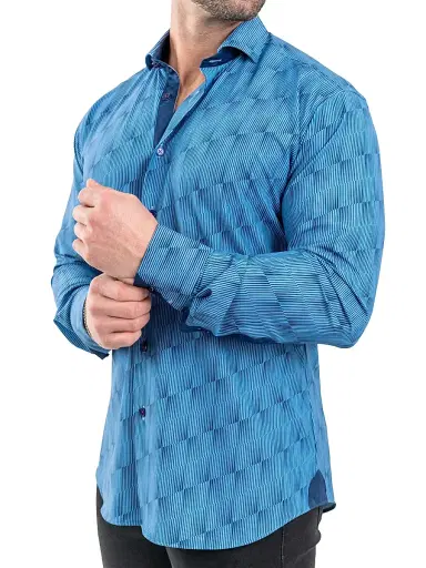Maceoo Men's Einstein Stretch Optical Shirt - Blue | Thumbnail 7 Maceoo Men's Einstein Stretch Optical Shirt - Blue | Thumbnail 7