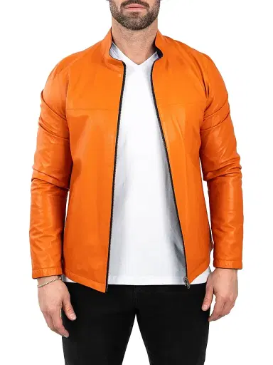 Maceoo Men's Leather Reverse Jacket - Orange | Thumbnail 2 Maceoo Men's Leather Reverse Jacket - Orange | Thumbnail 2