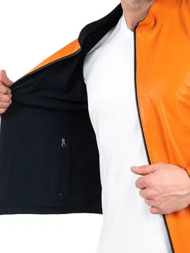 Maceoo Men's Leather Reverse Jacket - Orange | Thumbnail 8 Maceoo Men's Leather Reverse Jacket - Orange | Thumbnail 8