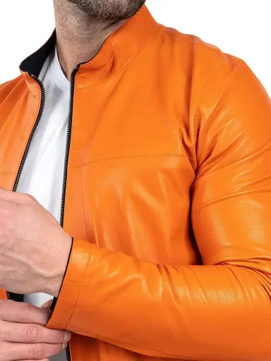 Maceoo Men's Leather Reverse Jacket - Orange | Thumbnail 9 Maceoo Men's Leather Reverse Jacket - Orange | Thumbnail 9