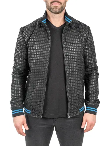 Maceoo Men's Leather Geometric Jacket - Black | Thumbnail 2 Maceoo Men's Leather Geometric Jacket - Black | Thumbnail 2