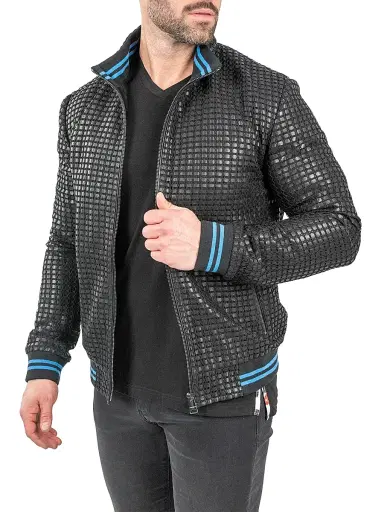 Maceoo Men's Leather Geometric Jacket - Black | Thumbnail 3 Maceoo Men's Leather Geometric Jacket - Black | Thumbnail 3
