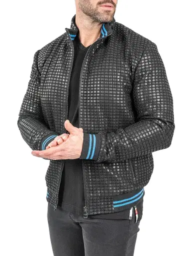 Maceoo Men's Leather Geometric Jacket - Black | Thumbnail 4 Maceoo Men's Leather Geometric Jacket - Black | Thumbnail 4