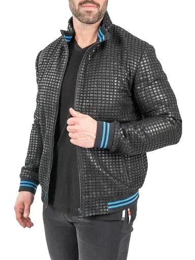 Maceoo Men's Leather Geometric Jacket - Black | Thumbnail 7 Maceoo Men's Leather Geometric Jacket - Black | Thumbnail 7