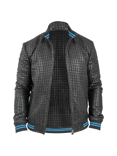 Maceoo Men's Leather Geometric Jacket - Black | Thumbnail 1 Maceoo Men's Leather Geometric Jacket - Black | Thumbnail 1