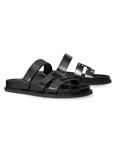 Tory Burch Women's Ines Logo-Detailed Leather Slide Sandals - Perfect Black - Size 9.5 | Thumbnail 2 Tory Burch Women's Ines Logo-Detailed Leather Slide Sandals - Perfect Black - Size 9.5 | Thumbnail 2