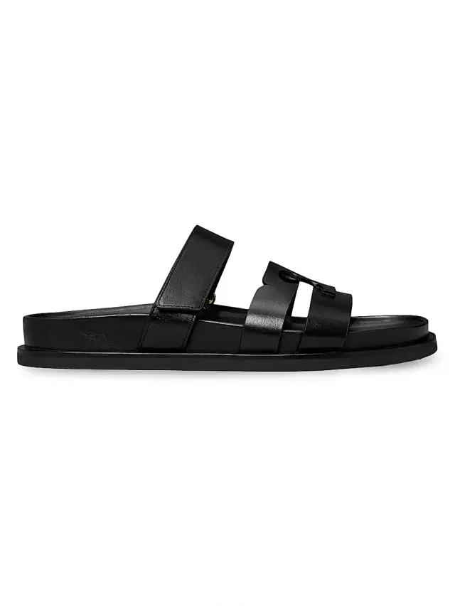 Tory Burch Women's Ines Logo-Detailed Leather Slide Sandals - Perfect Black