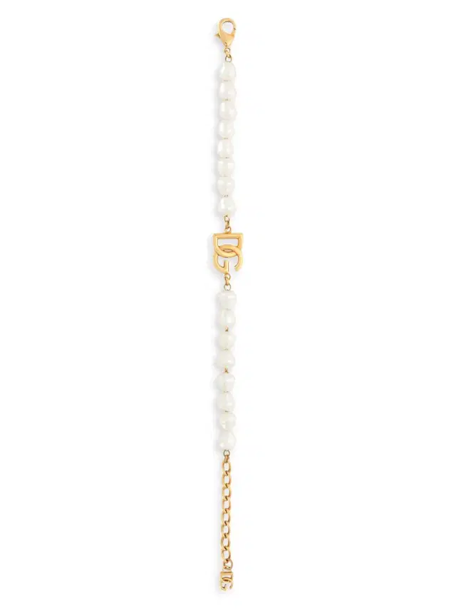 Women's Goldtone & Imitation Pearl Monogram Bracelet - Yellow Gold