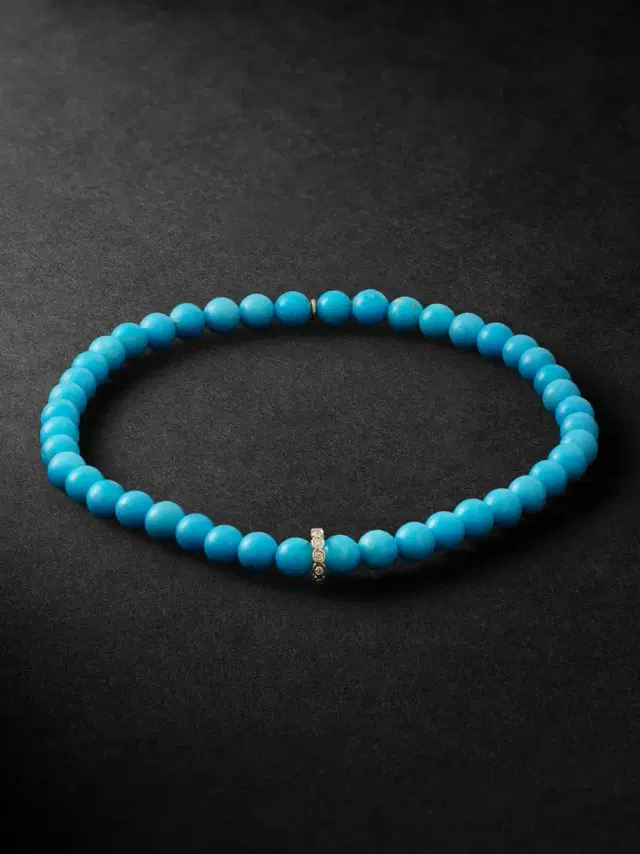 Sydney Evan 14-Karat Gold, Diamond and Turquoise Beaded Bracelet - Men