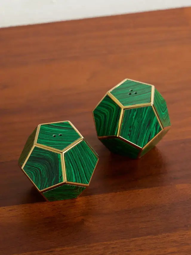 Pentagon Spice Jewels Malachite and Gold-Plated Salt and Pepper Shakers - Men