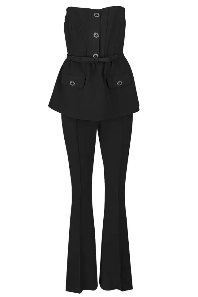 Self-Portrait Strapless Flare Jumpsuit