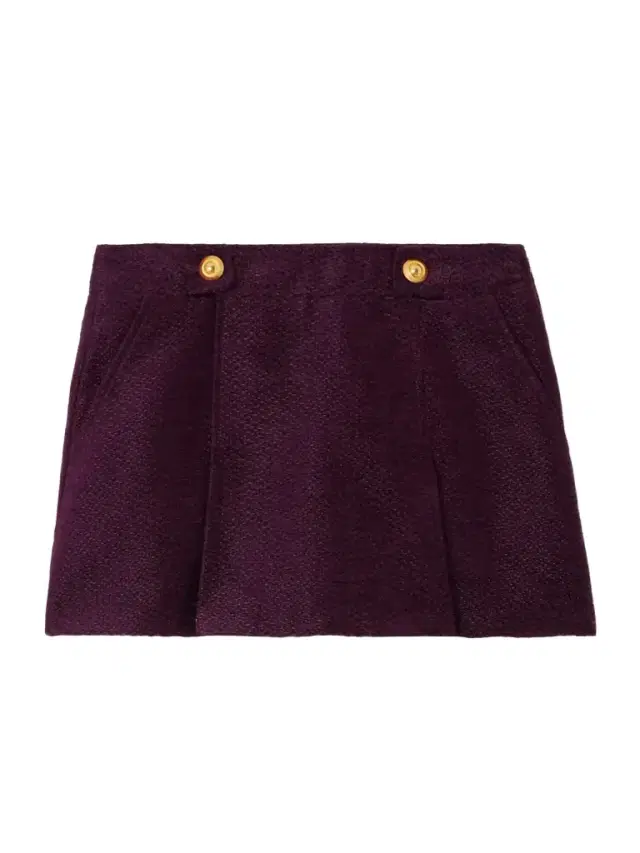 Pleated Metallic Tweed Mini Skirt