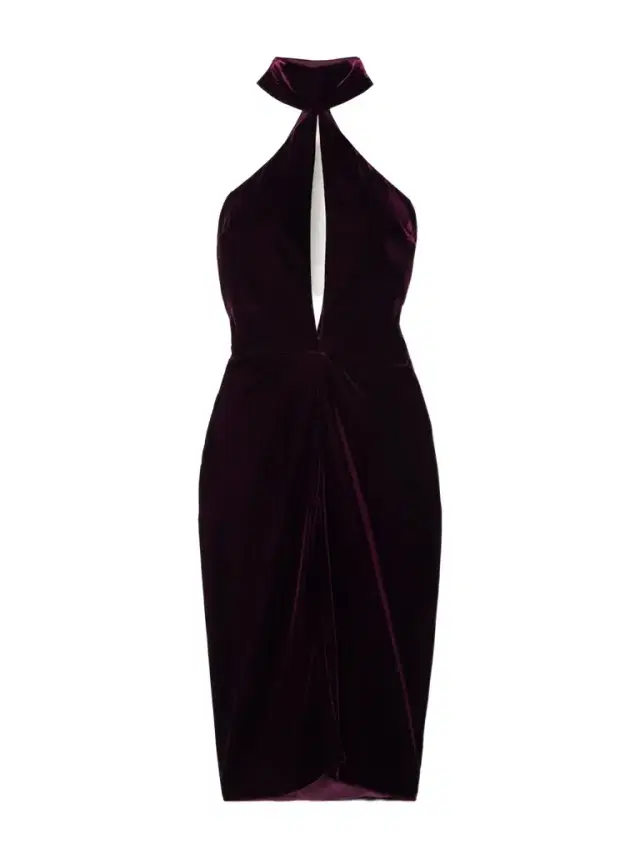 Cutout Draped Velvet Halterneck Midi Dress