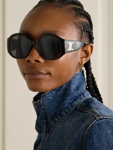 CELINE Eyewear Maxi Triomphe Round-frame Tortoiseshell Acetate Sunglasses | Thumbnail 2 CELINE Eyewear Maxi Triomphe Round-frame Tortoiseshell Acetate Sunglasses | Thumbnail 2