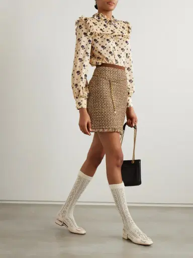 Valentino Garavani Ruffled Printed Striped Silk-jacquard Blouse | Thumbnail 2