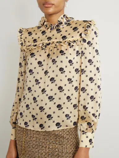 Valentino Garavani Ruffled Printed Striped Silk-jacquard Blouse | Thumbnail 3
