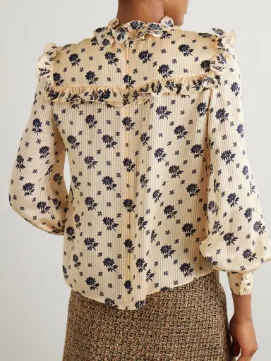 Valentino Garavani Ruffled Printed Striped Silk-jacquard Blouse | Thumbnail 4