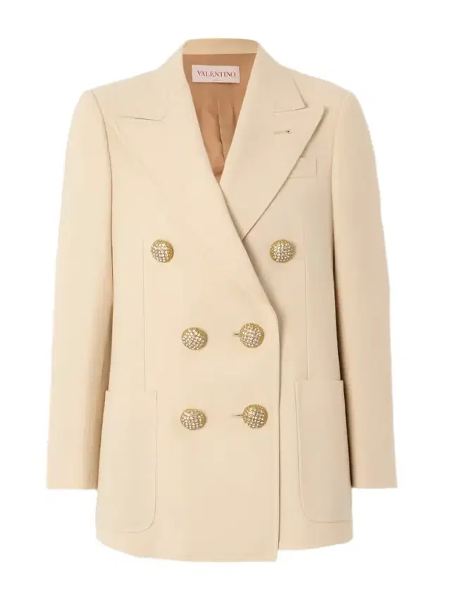 Crystal-embellished Double-breasted Virgin Wool-twill Blazer