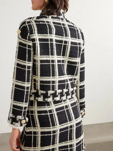 Valentino Garavani Cropped Checked Wool-blend Tweed Jacket | Thumbnail 4 Valentino Garavani Cropped Checked Wool-blend Tweed Jacket | Thumbnail 4