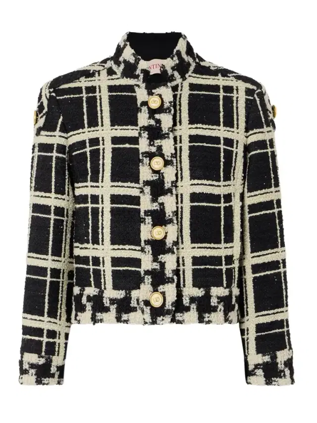 Cropped Checked Wool-blend Tweed Jacket