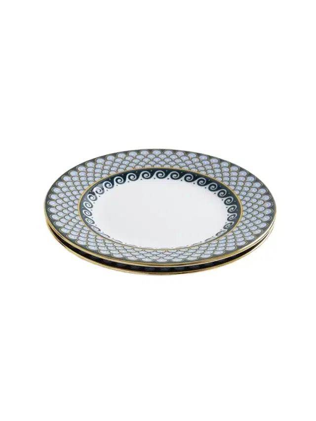 Set Of Two Gold-plated Porcelain Dinner Plates