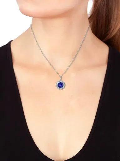 Saks Fifth Avenue Collection Women's 14K White Gold, Tanzanite & 1.20 TCW Diamond Halo Pendant Necklace - White Gold | Thumbnail 2