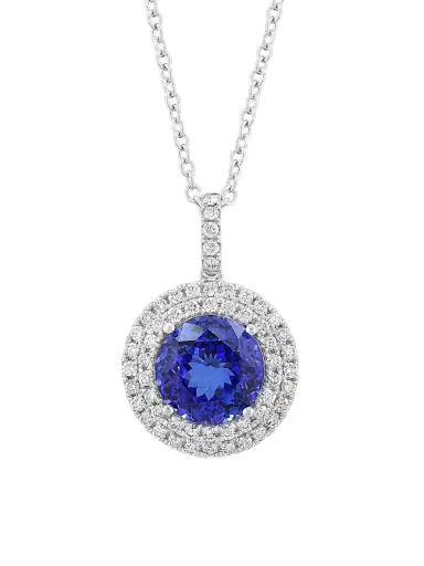 Saks Fifth Avenue Collection Women's 14K White Gold, Tanzanite & 1.20 TCW Diamond Halo Pendant Necklace - White Gold | Thumbnail 3