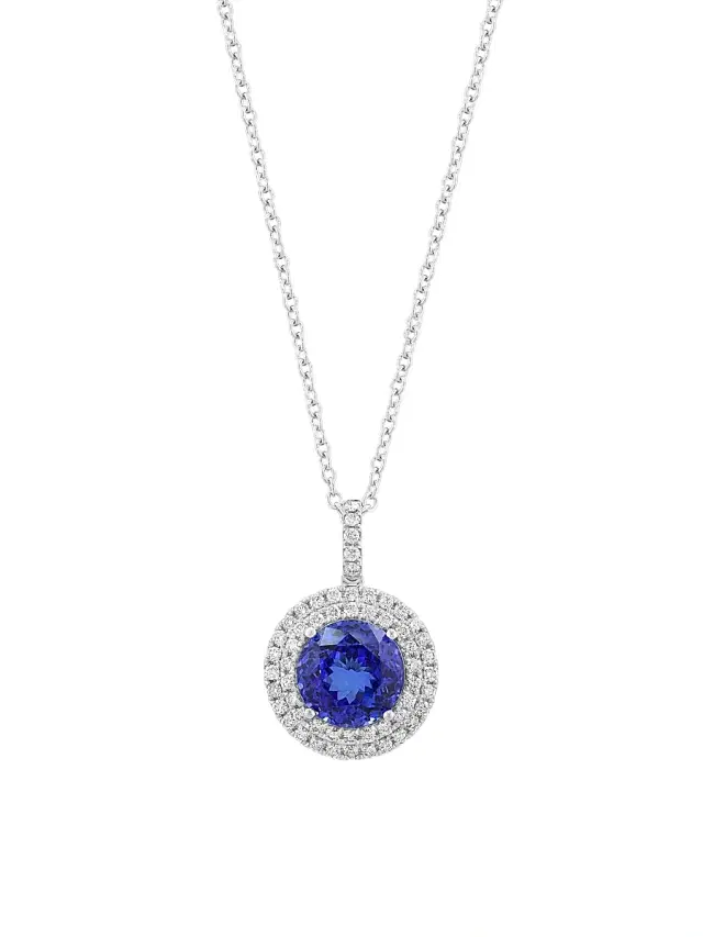 Women's 14K White Gold, Tanzanite & 1.20 TCW Diamond Halo Pendant Necklace - White Gold