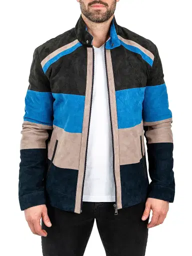 Maceoo Men's Leather Multi Panels Jacket - Multicolored | Thumbnail 2 Maceoo Men's Leather Multi Panels Jacket - Multicolored | Thumbnail 2